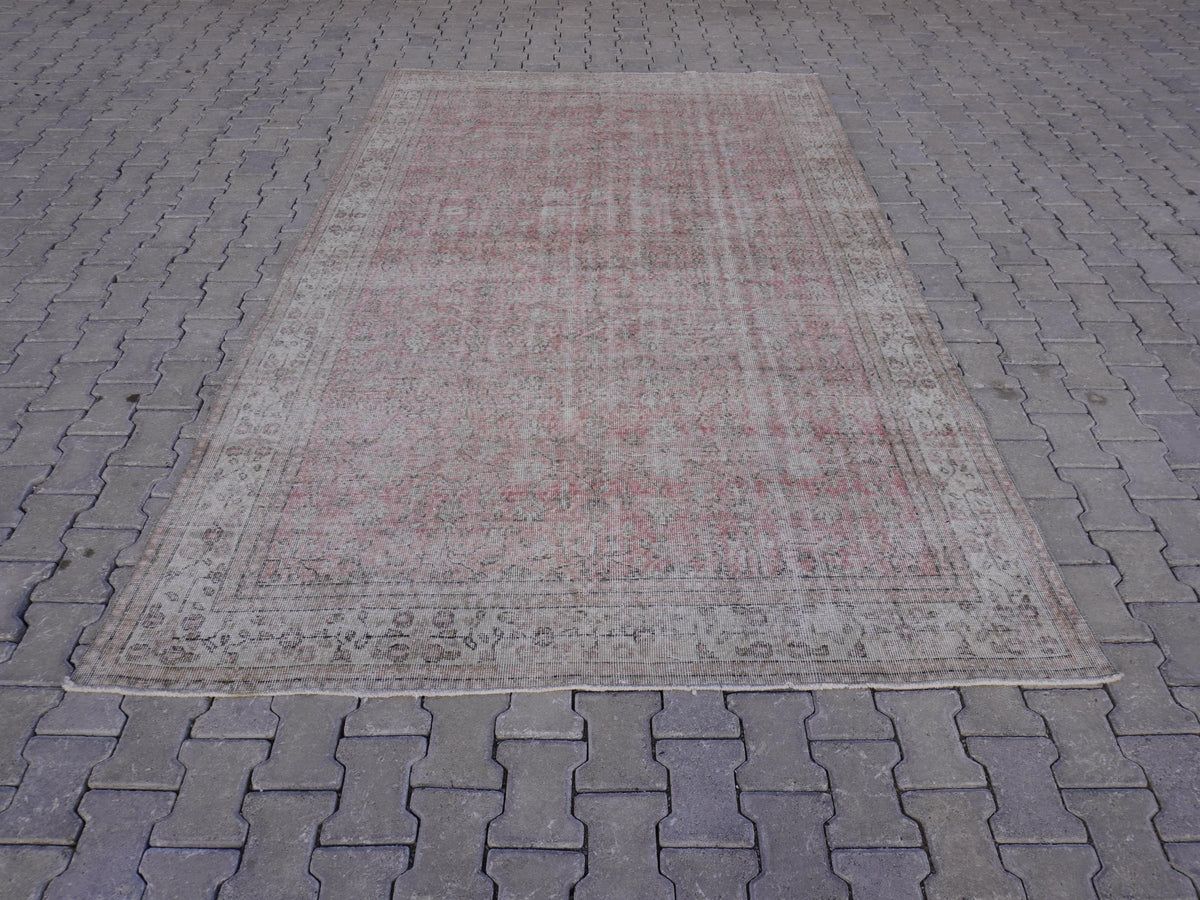 6x10 Turkish Rug, Faded Red Wool, Oriental Home Living Room Decor