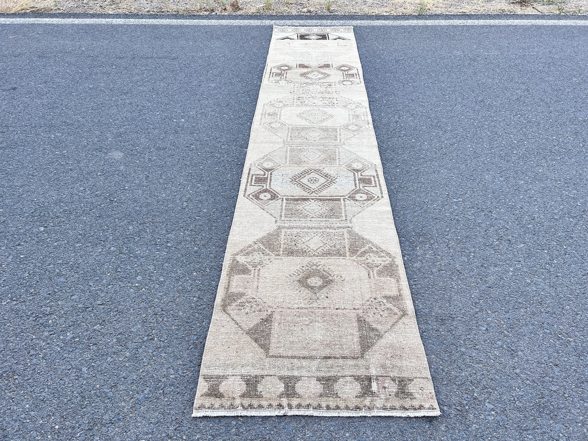 2x12 Neutral Runner Rug, Hand-Knotted Hallway & Entryway Rug, Earth Tone Decor
