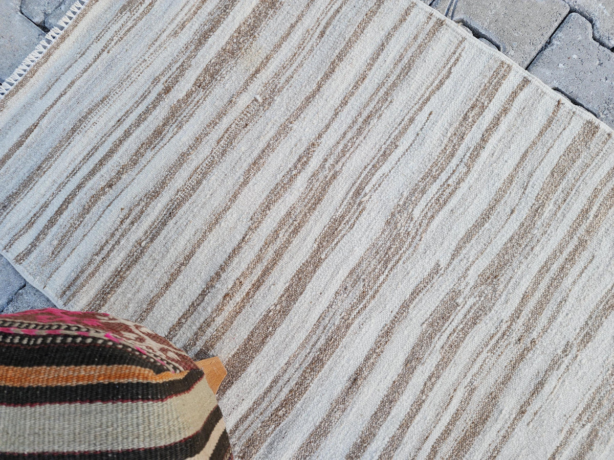 Neutral Turkish Kilim Runner 2x11, Kitchen Bohemian Decor, Eco Friendly Rug