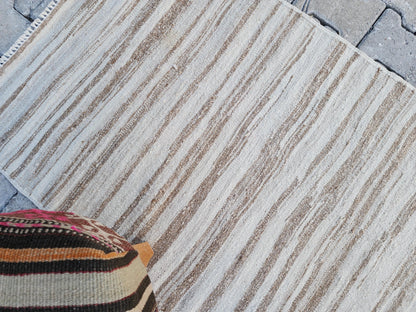 Neutral Turkish Kilim Runner 2x11, Kitchen Bohemian Decor, Eco Friendly Rug