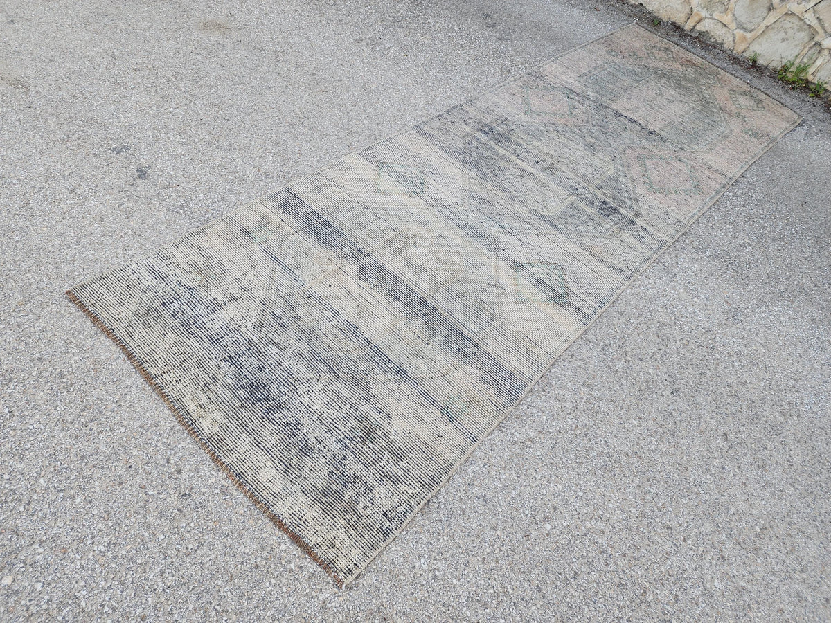 3x11 Hand Knotted Wool Runner Rug: Gray Turkish Farmhouse Hallway Decor