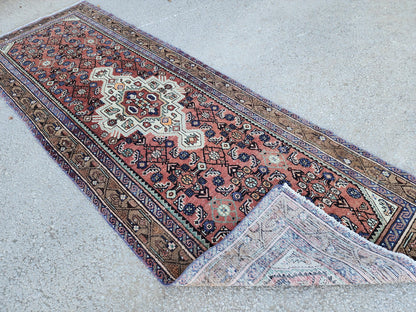 Antique Rustic Runner Rug 3x9: Hand Knotted, Persian Medallion Design