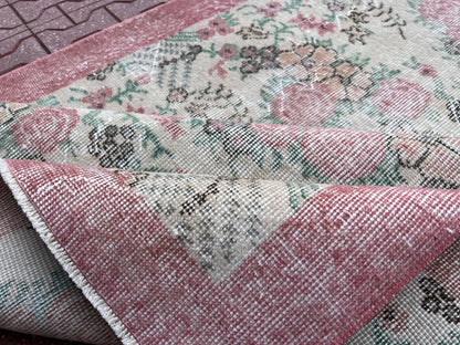 Handwoven Turkish Oushak Rug: 3.8x6.5, Wool & Cotton Floral Rug