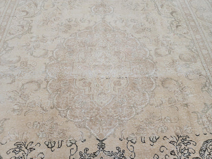 9×12  Vintage Wool Rug : Rustic Abraj  Hand-Woven, Neutral and Beige