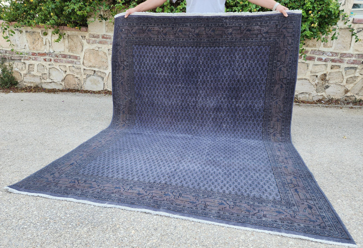 Handmade Wool Rug 6x7: Gray Rustic Boho Decor