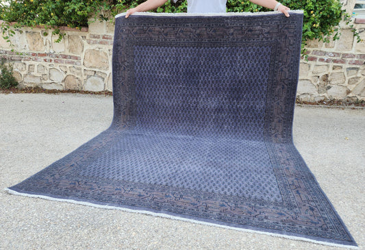 Handmade Wool Rug 6x7: Gray Rustic Boho Decor
