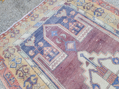 4x9 Turkish Area Rug, Hand Knotted Turkish Runner, Wool Boho Hallway Decor