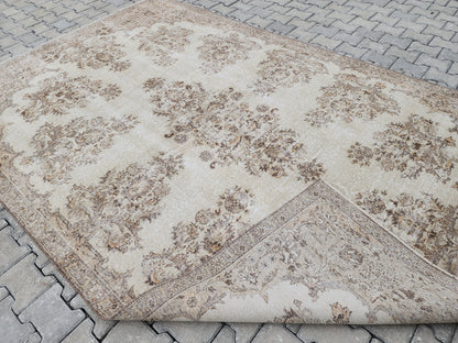 Vintage Turkish Isparta Rug 7x10: Cream & Gray Neutral Rug