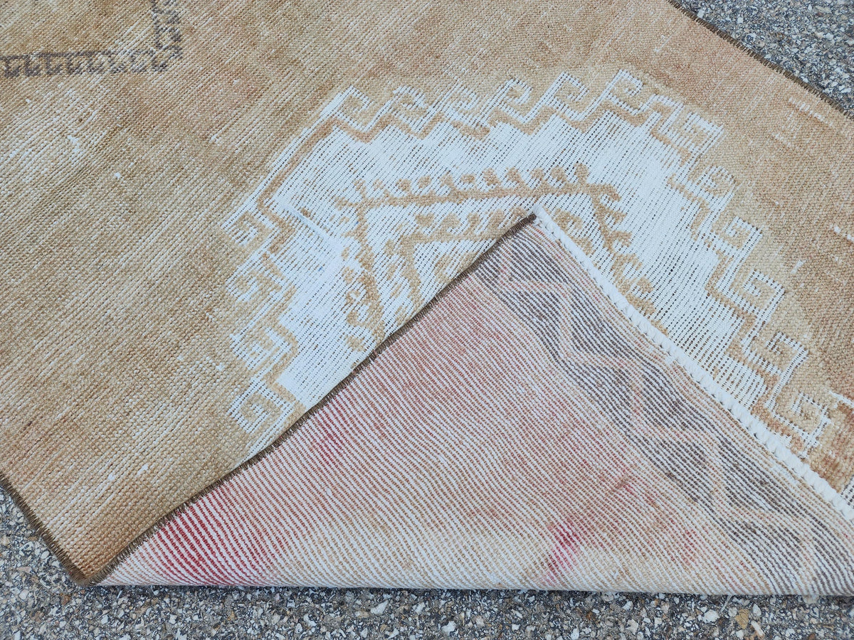3x12 Brown Turkish Runner Rug: Neutral Geometric Farmhouse Style