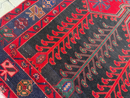 Handwoven Wool Area Rug 5x9: Red Bohemian Oriental Rug