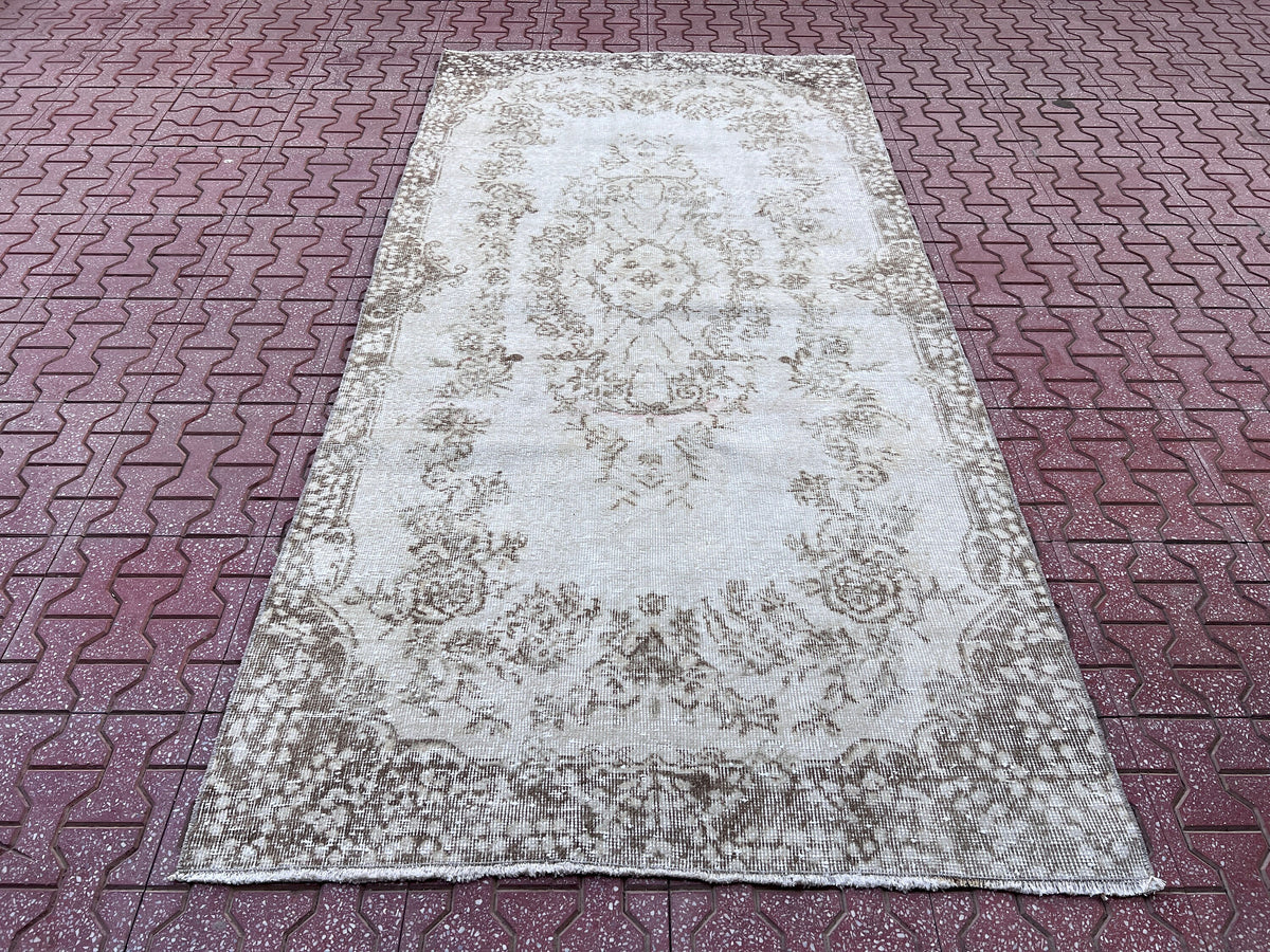 Handwoven Turkish Oushak Rug 4x7: Wool & Cotton Bohemian Rug