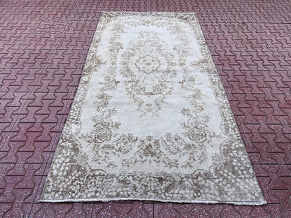 Handwoven Turkish Oushak Rug 4x7: Wool & Cotton Bohemian Rug