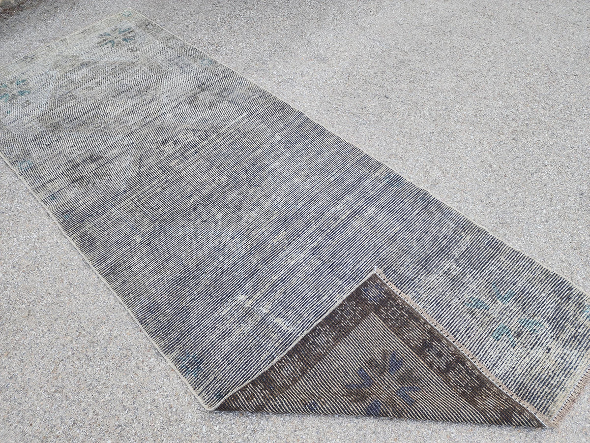 4x10 Gray Turkish Runner Rug: Handcrafted Oriental Boho Hallway Decor