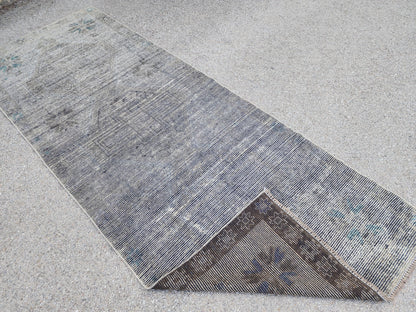 4x10 Gray Turkish Runner Rug: Handcrafted Oriental Boho Hallway Decor