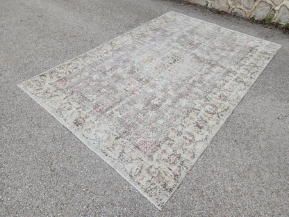 6x9 Turkish Oushak Wool Rug: Hand Knotted Beige Bohemian Decor