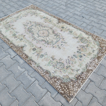 Handwoven Turkish Oushak Rug 3x6: Wool & Cotton Vintage Area Rug
