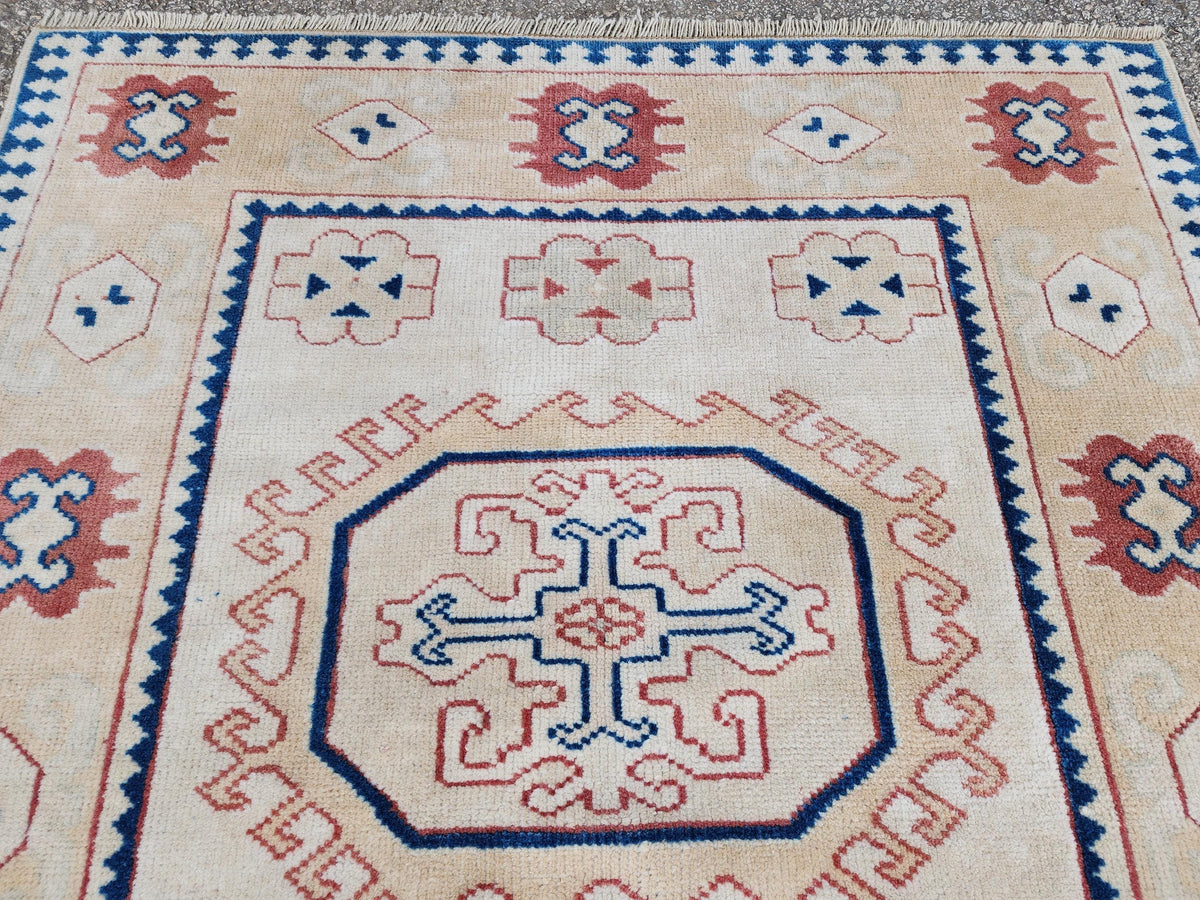 4x6 Hand Made Anatolian Rug,  Pink, Blue, Red Distressed Area Carpet, Farmhouse Decor