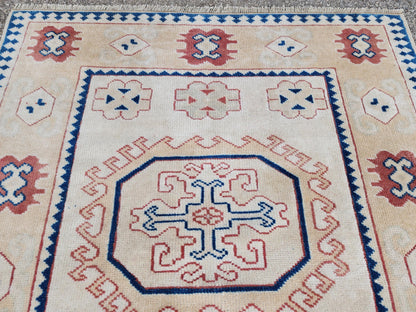 4x6 Hand Made Anatolian Rug,  Pink, Blue, Red Distressed Area Carpet, Farmhouse Decor