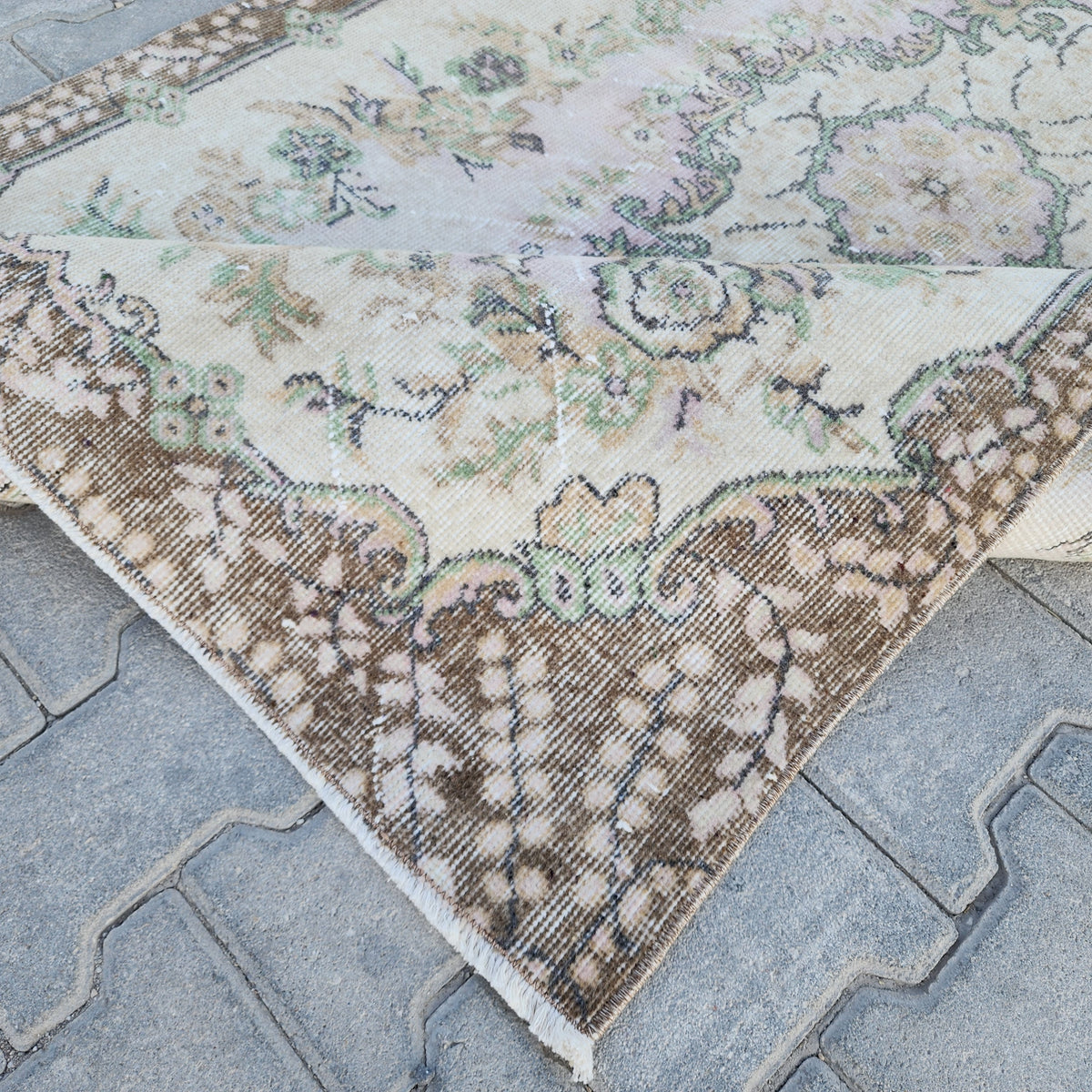 Handwoven Turkish Oushak Rug 3x6: Wool & Cotton Vintage Area Rug