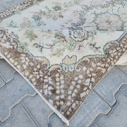 Handwoven Turkish Oushak Rug 3x6: Wool & Cotton Vintage Area Rug
