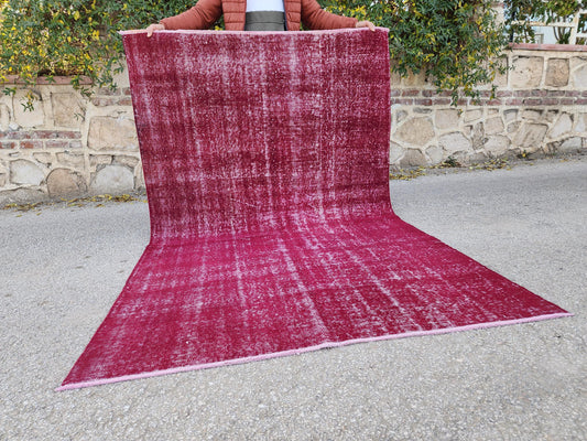 5x8 Vintage Red Rug, Hand Knotted Rustic Area Rug, Farmhouse Decor