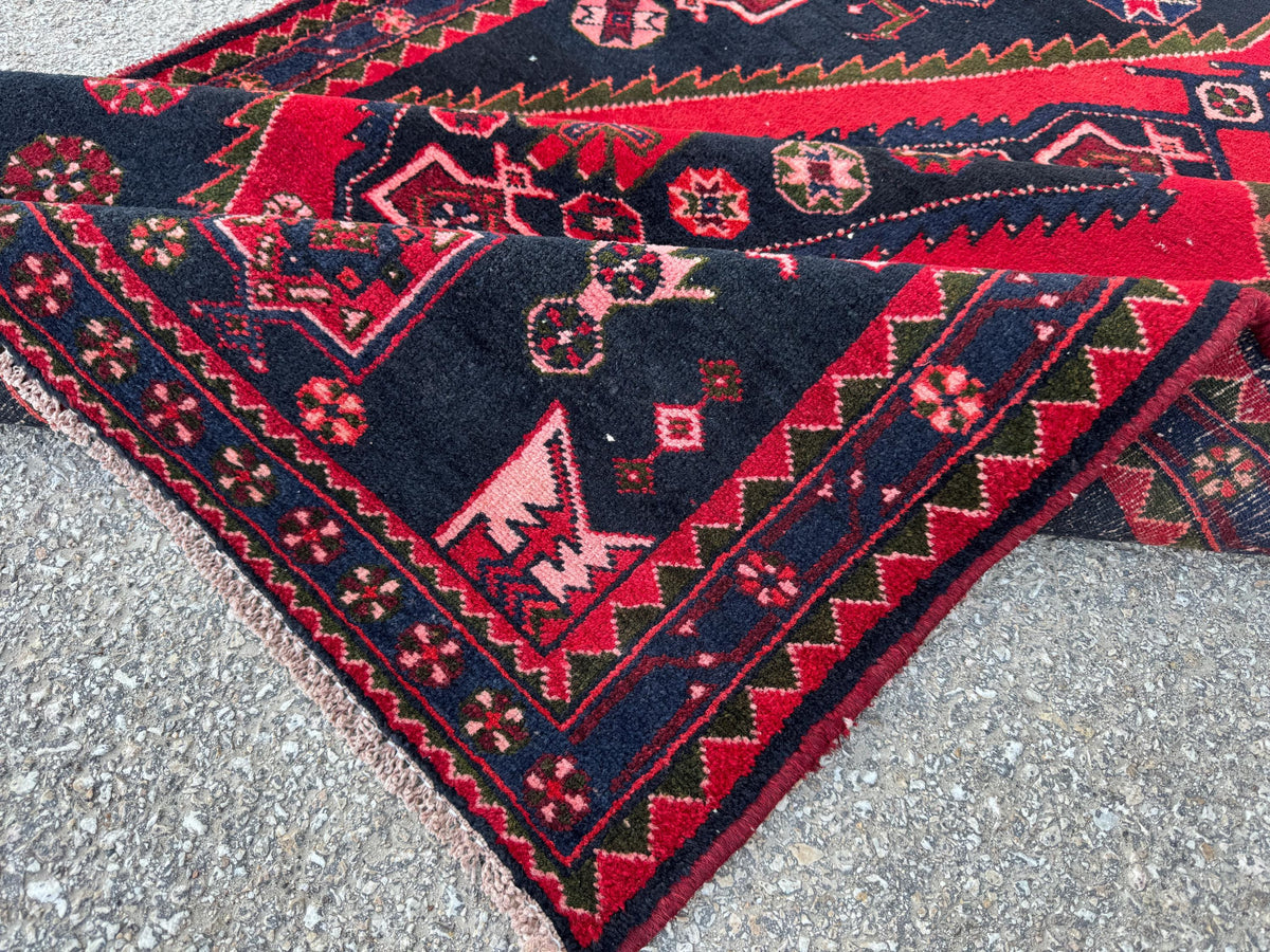Hand Knotted Turkish Runner Rug 4x10: Oriental Red Entryway Rug