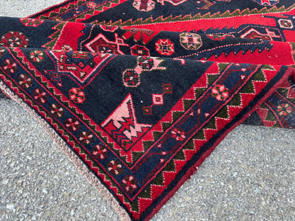 Hand Knotted Turkish Runner Rug 4x10: Oriental Red Entryway Rug
