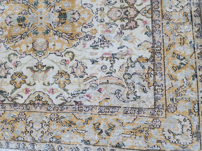 6x9 Oushak Rug: Handwoven Turkish Wool Rug, Neutral Floral Design
