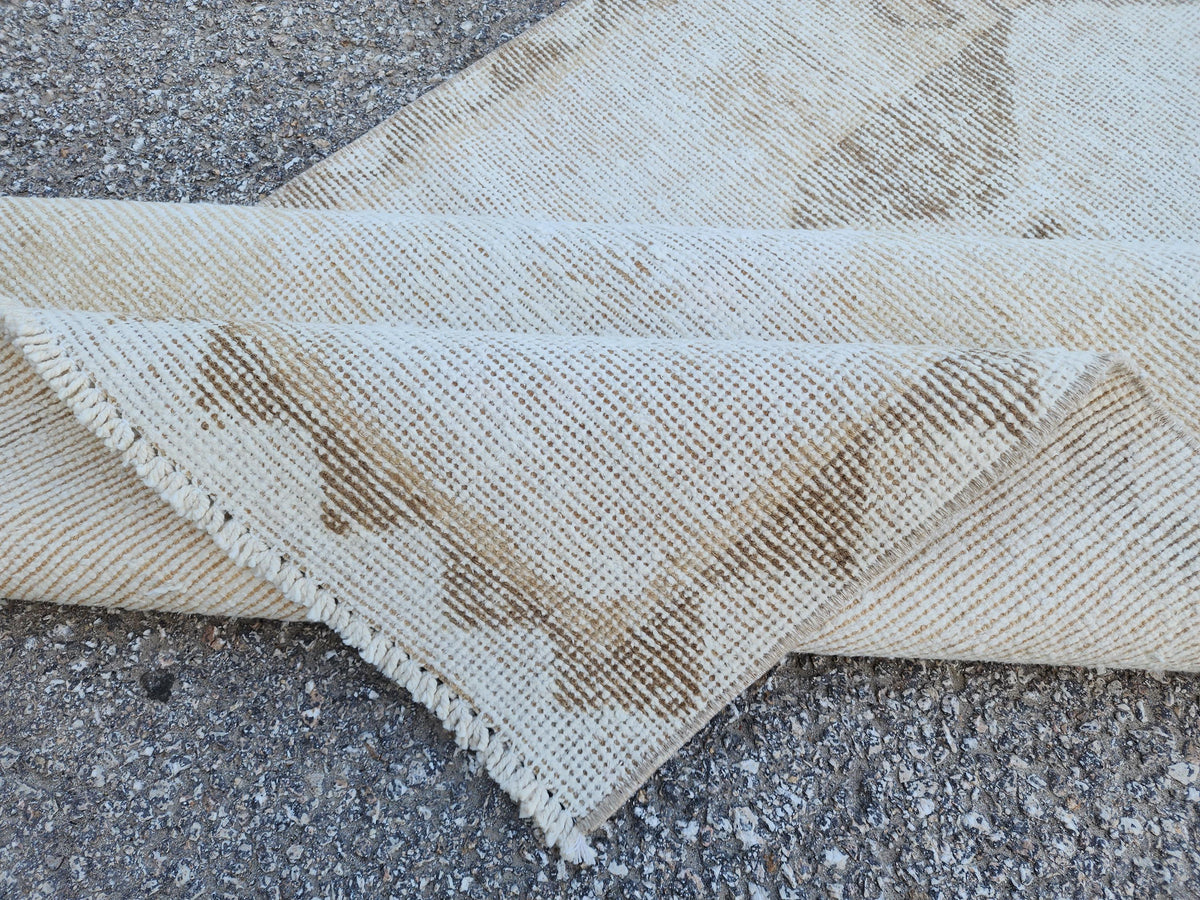 Neutral Wool Runner Rug 3x11: Hand Made Oriental Hallway Decor, Up Cycled Wool