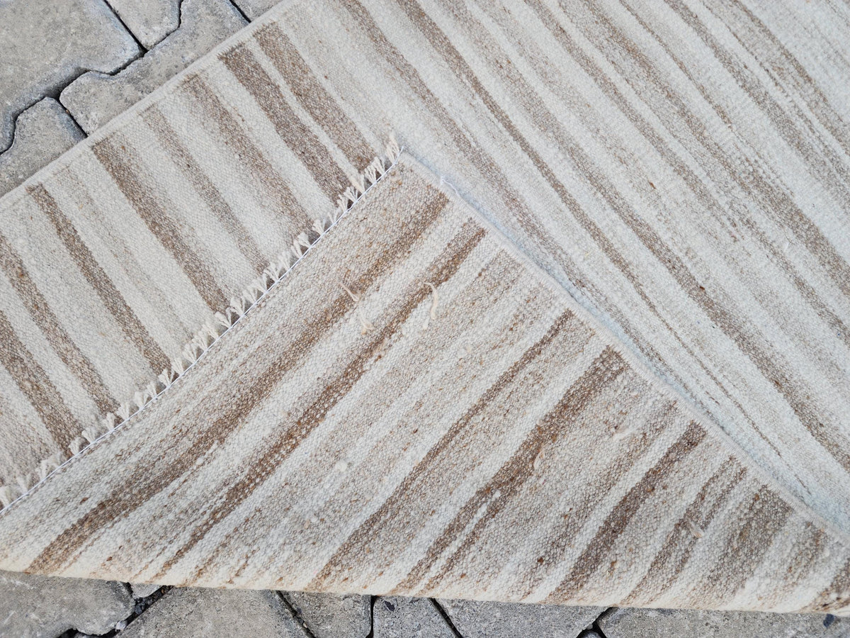 2x11 Handwoven Turkish Kilim Runner Rug: Neutral Wool Farmhouse Rug