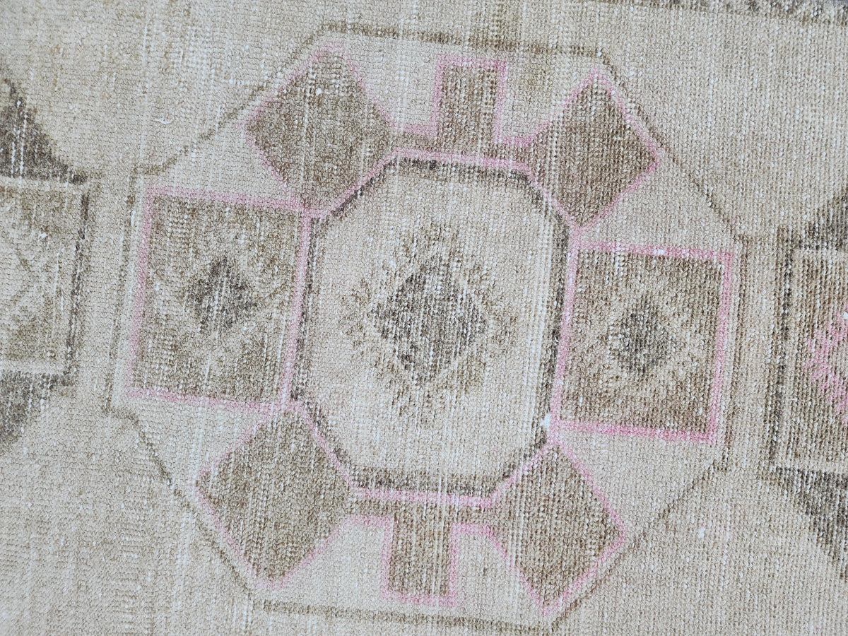 Neutral 3x12 Runner Rug, Turkish Hand Knotted Beige Wool Carpet, Hallway Boho Decor