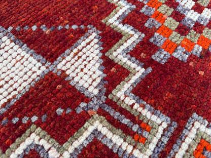 3x13 Long Herki Runner Rug: Vintage Handwoven Wool Orange and Brown Tribal Geometric Design