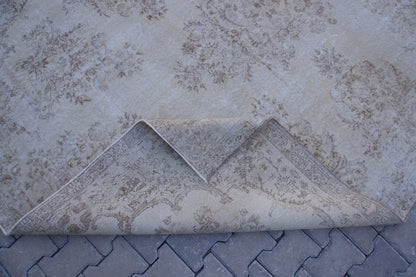 Vintage Turkish Oushak Rug 7x10: Handwoven Wool & Cotton Beige