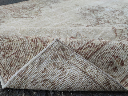 Medallion Area Rug 6x10, Bohemian Rustic Decor, Turkish Hand Knotted Carpet, Beige and Brown