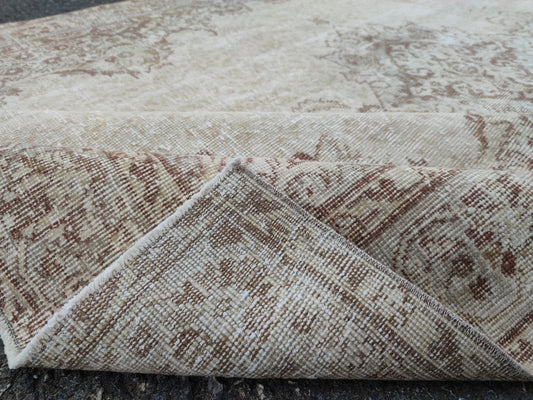 Medallion Area Rug 6x10, Bohemian Rustic Decor, Turkish Hand Knotted Carpet, Beige and Brown