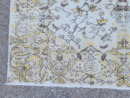 7x9 Handwoven Turkish Oushak Rug: Vintage Wool Rug, Beige and Yellow Neutral Palette