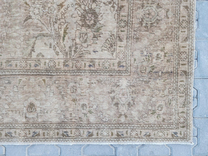 9×12 Vintage Wool Rug, Hand Knotted, Neutral Beige Oriental Persian Traditional Carpet