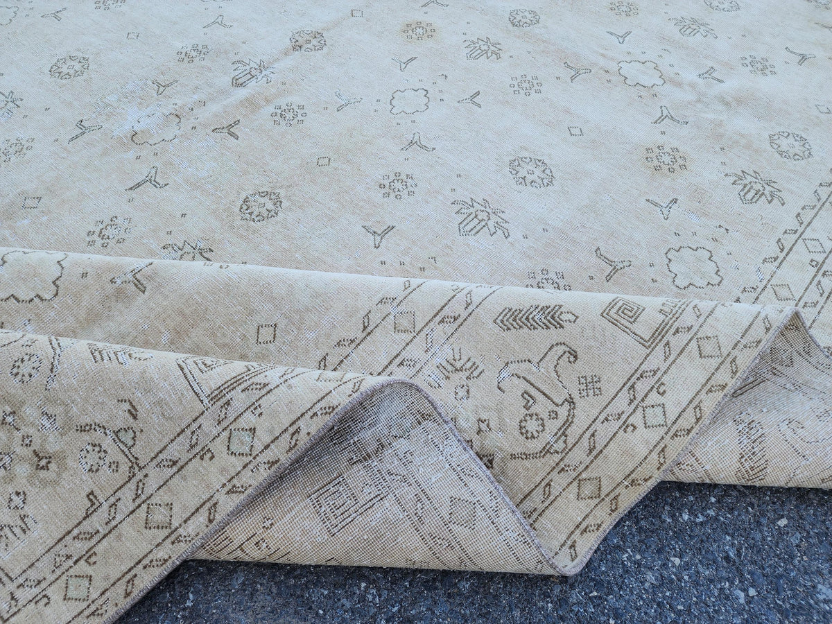 9x12 Neutral Area Rug, Turkish Hand Knotted Beige and Brown Wool, Farmhouse Decor