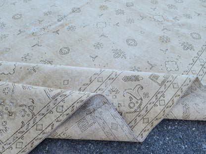 9x12 Neutral Area Rug, Turkish Hand Knotted Beige and Brown Wool, Farmhouse Decor