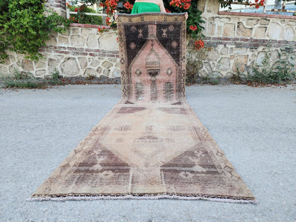 3x10 Neutral Runner Rug, Hand Made Rustic Decor, Bohemian Geometric Design
