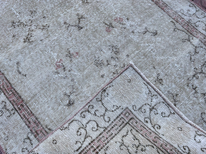 Handwoven Turkish Oushak Rug 4x7: Neutral Bohemian Wool Rug