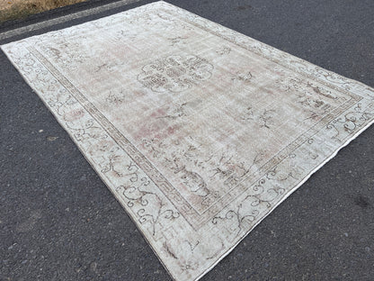Hand Knotted Oushak Wool Rug 7x10: Neutral Oriental Decor