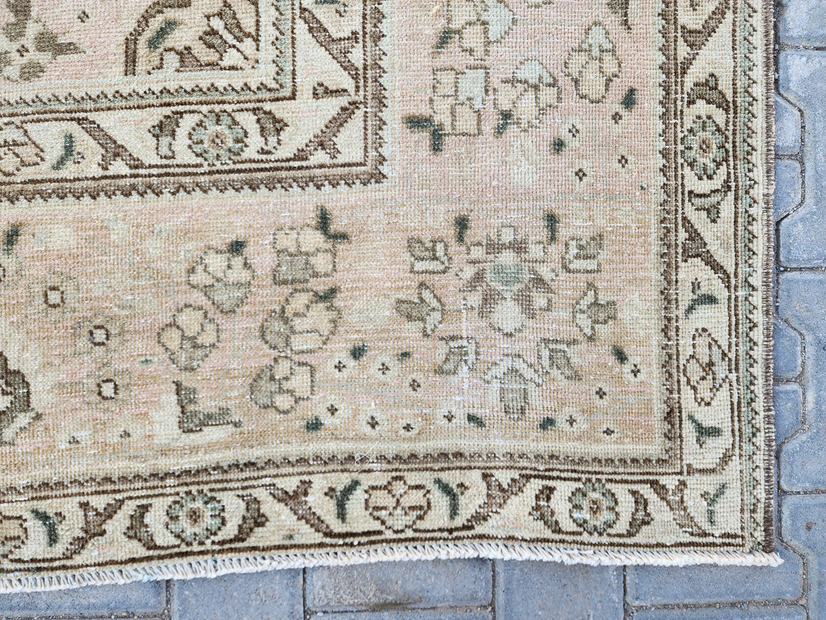 Hand Knotted Wool Area Rug 10x13: Beige Bohemian Patterned Rug