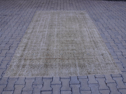 6x10 Vintage Turkish Rug: Neutral Muted Isparta Rug