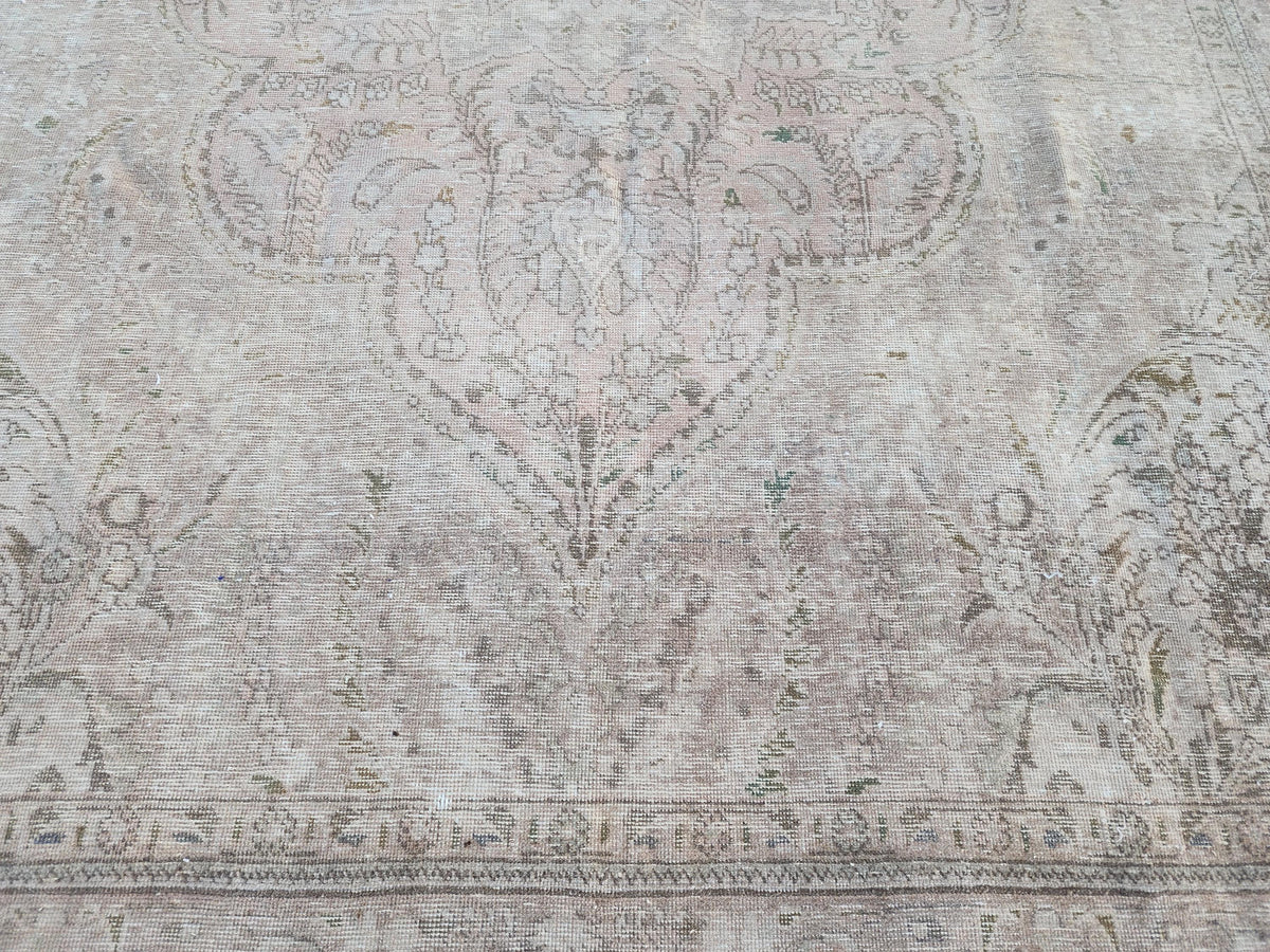 9×12 Vintage Wool Rug, Hand Knotted, Neutral Beige Oriental Persian Traditional Carpet