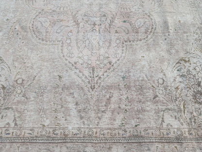 9×12 Vintage Wool Rug, Hand Knotted, Neutral Beige Oriental Persian Traditional Carpet