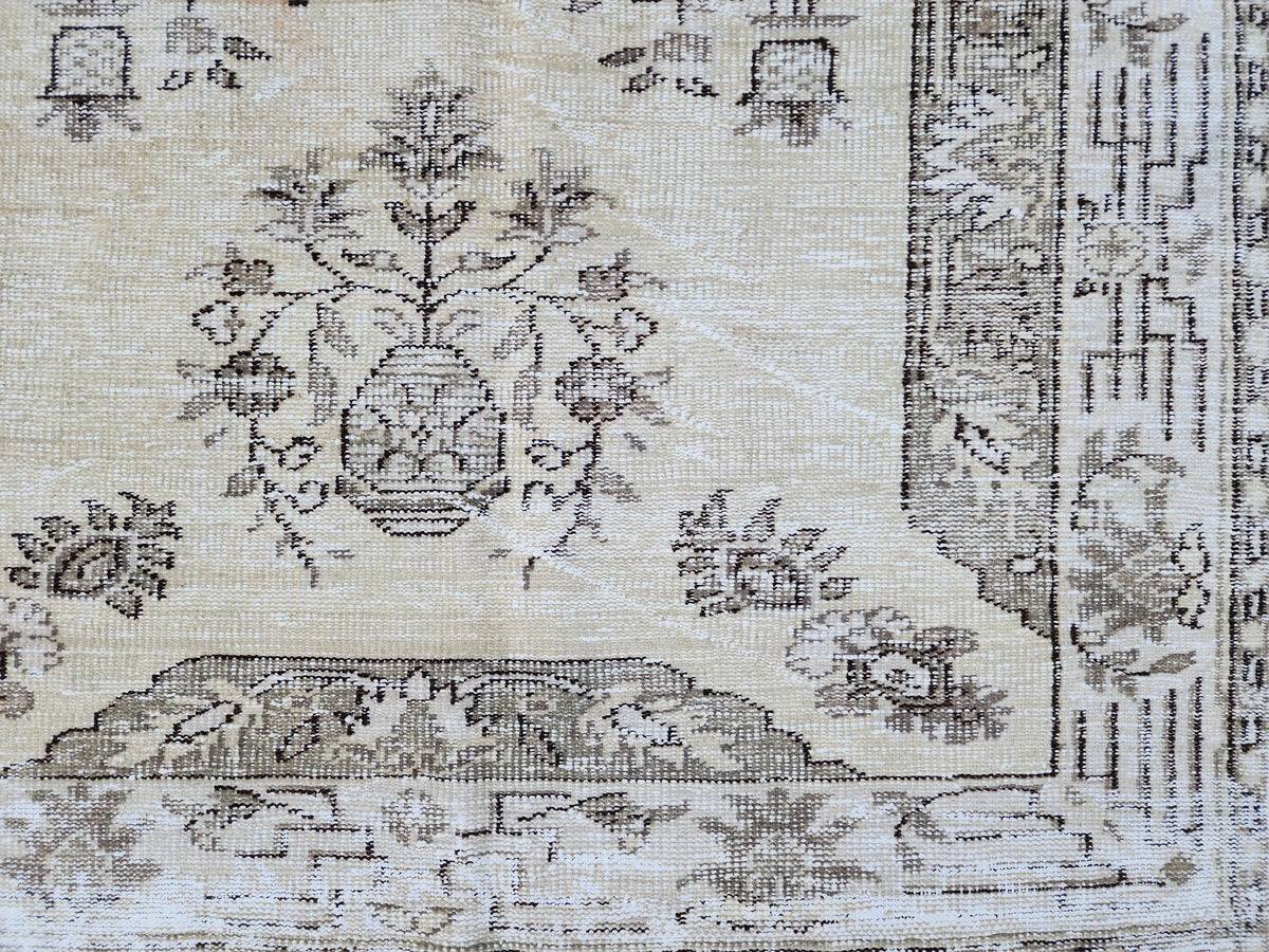 5x9 Neutral Area Wool Rug: Rustic Decor, Turkish Oushak, Beige and Brown