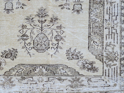 5x9 Neutral Area Wool Rug: Rustic Decor, Turkish Oushak, Beige and Brown