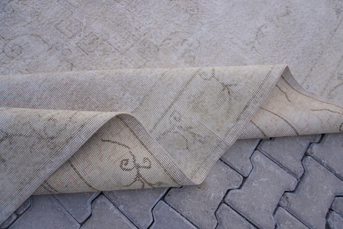 Neutral Area Rug 7x10, Beige Wool Hand Made, Turkish Carpet For Home Decor