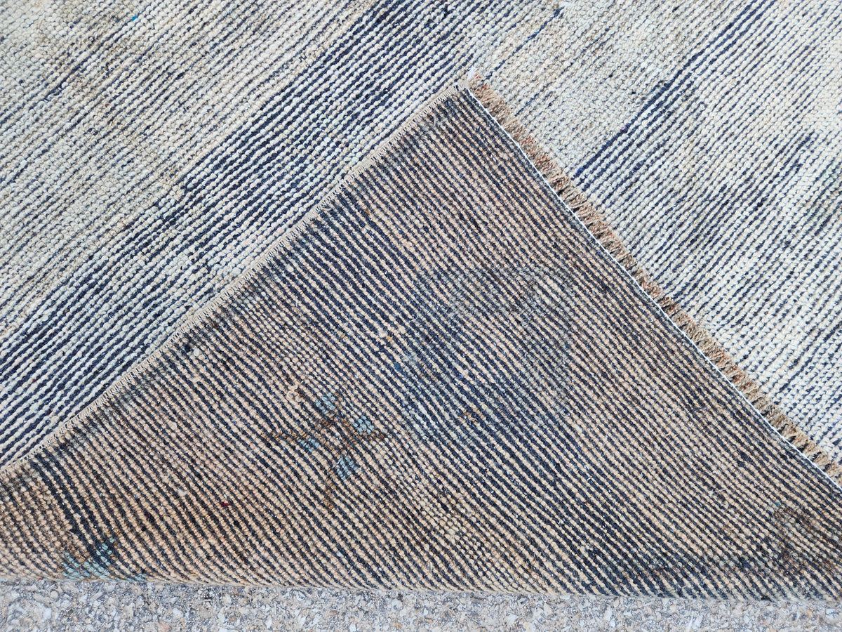 3x11 Hand Knotted Wool Runner Rug: Gray Turkish Farmhouse Hallway Decor
